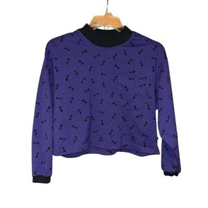 Esprit‎ Teens Vtg 90s Purple Musical Note Crop Sweatshirt Youth 13-14